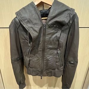 All Saints Hooded Leather Bomber Jacket